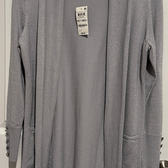 JM Collection Gray Open-Front Cardigan with Knit Texture - Picture 1 of 4